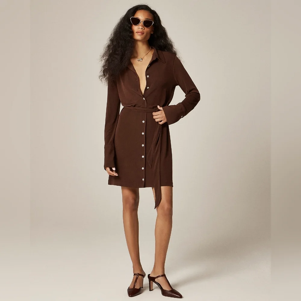 NWT J.Crew Mini Shirt-Dress in Matte Jersey Size Medium In French Press Color